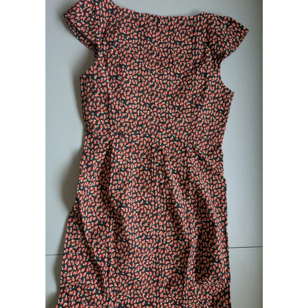 Anthropologie Black Midi Dress with Pink Spot Print